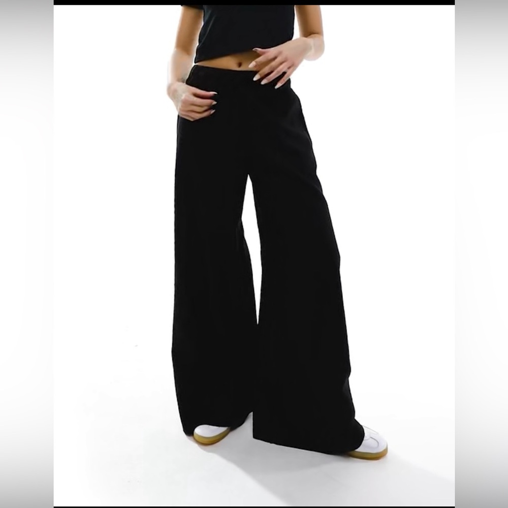 Stradivarius linen mix super wide leg pants in black